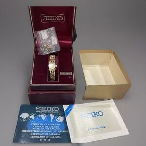 VTG Seiko Watch Women 16mm Gold Dial Gold Tone Round Manual Wind 11-0549